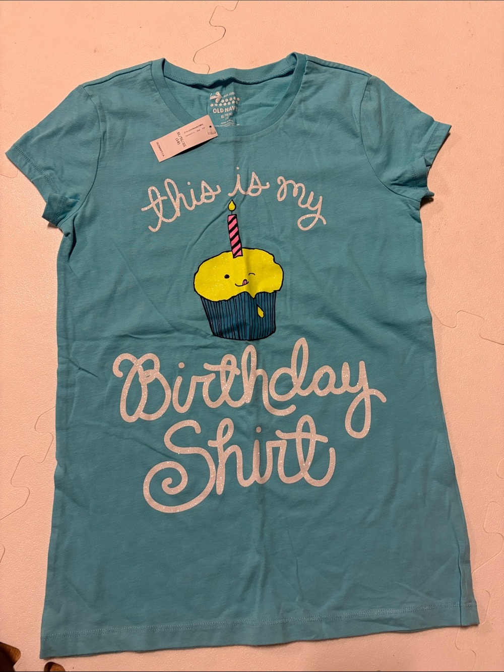 Old Navy Teal Girls' 'This Is My Birthday Shirt' Tee with Cupcake